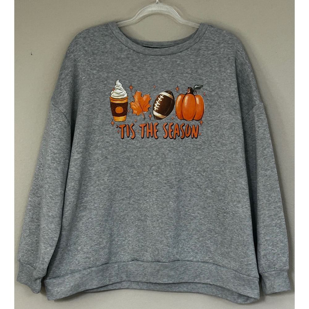 SHEIN Curve Womens 3XL Gray Tis The Season Fall Graphic Sweatshirt Pumpkin